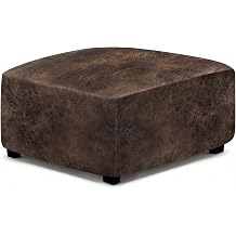 ANARACHON Leather Like Ottoman Cover, Stretch Small Square Ottoman Covers, Rectangular Ottoman Slipcovers with Removable Washable Non-Slip Elastic Bottom for Footstools 02 Brown, XX-Large