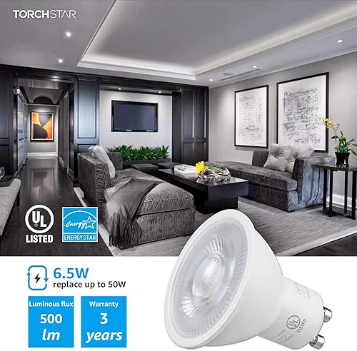 Miniatura 3 de TORCHSTAR Bombillas LED GU10 regulables, 500 lúmenes, equivalente a halógeno de 50 W, blanco frío de 4000 K, ángulo de haz de 40 para iluminación