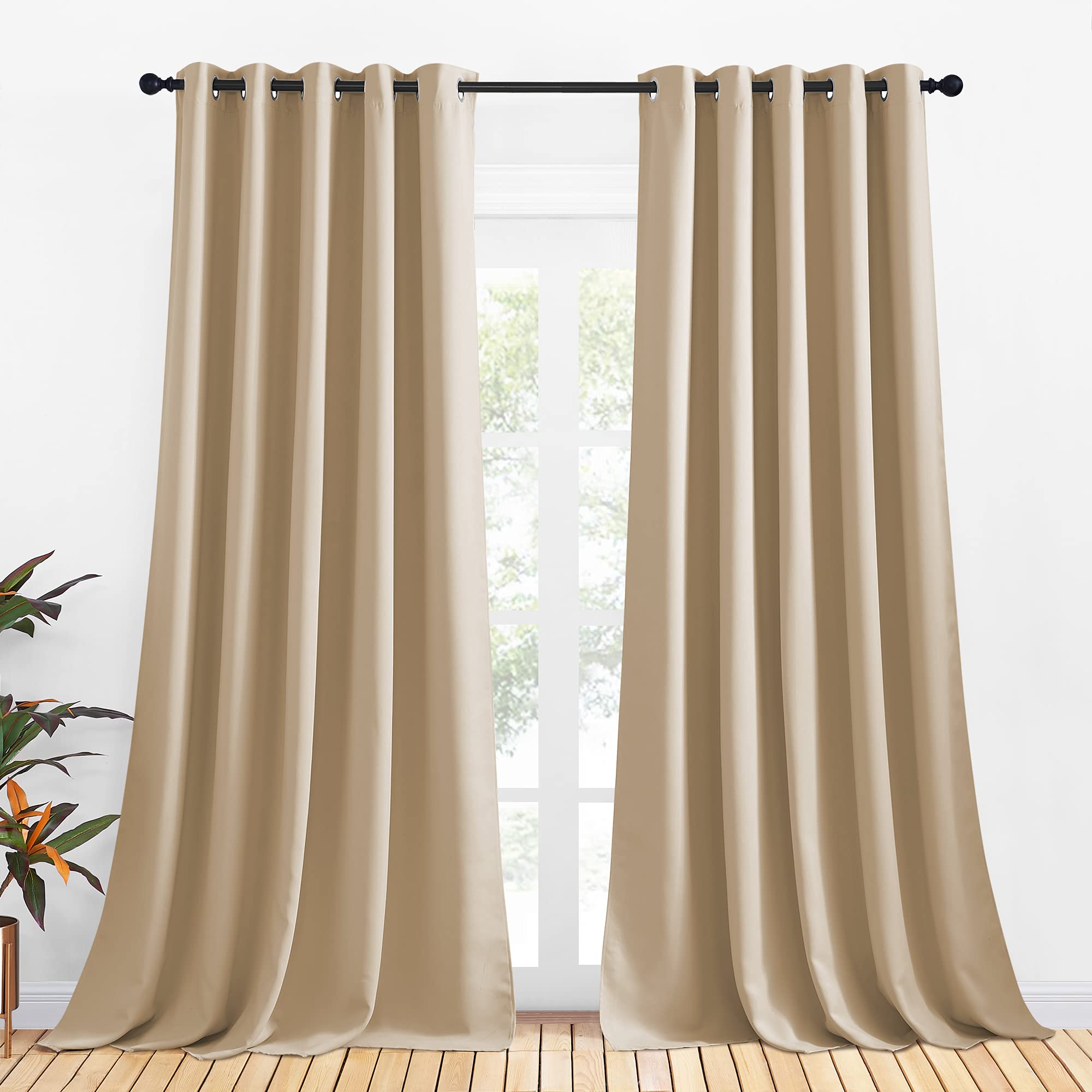 NICETOWN Room Darkening Curtain Panels for Cafe, Thermal Insulated Grommet Room Darkening Draperies/Drapes for Window (Biscotti Beige, 2 Panels, W70 x L95 -inch)