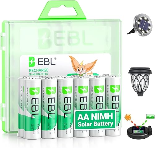 Miniatura 10 de EBL Baterías recargables AA, 1.2 V 1100 mAh de alta capacidad AA para luces solares de jardín (paquete de 8)