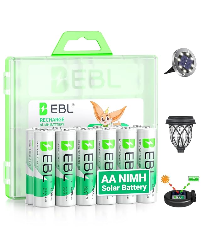 Pilha Recarregável AA Ni-MH 1,2 V 1300 mAh EBL para Luzes Solares, Pacote com 12