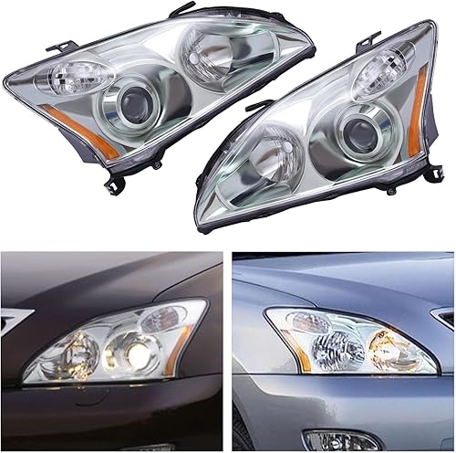 Miniatura 10 de Faro delantero HID+ Conjunto de faros halógenos carcasa cromada con lente transparente compatible con Lexxuus RX330 RX350 RX400h 2004-2009 (lado