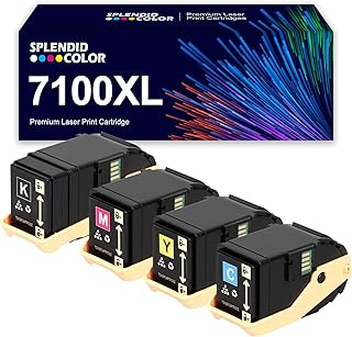 SPLENDIDCOLOR Remanufactured High Yield 4-Color 7100 (106R02599 106R02600 106R02601 106R02605) Toner Cartridge Replacement for Xerox Phaser 7100 Printer.