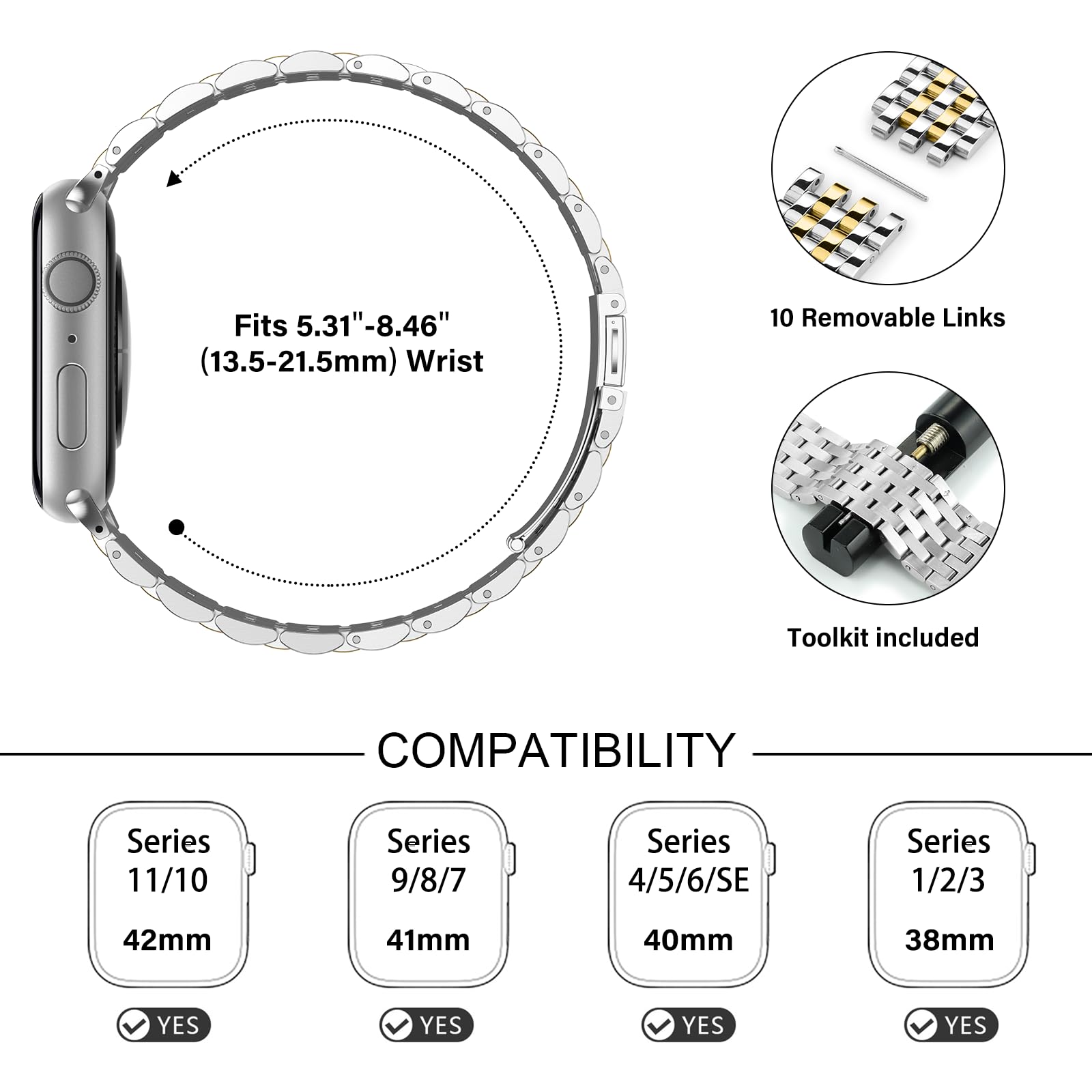 Tasikar Metalowy pasek do zegarka kompatybilny z Apple Watch 49 mm, 46 mm, 45 mm, 44 mm, 42 mm, 41 mm, 40 mm, 38 mm, wymienny pasek ze stali nierdzewnej do zegarka iWatch Ultra SE, serii 10, 9, 8, 7