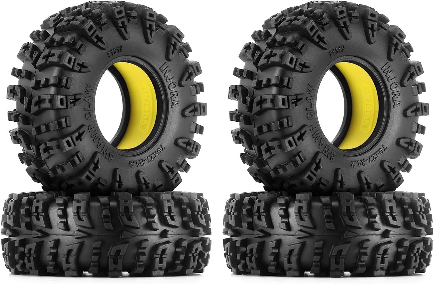 INJORA 1.3 Silicone Rubber Inserts and Swamp Claw Tires for TRX4M SCX24 1/18 1/24 RC Crawler Car Upgrade(Yellow)