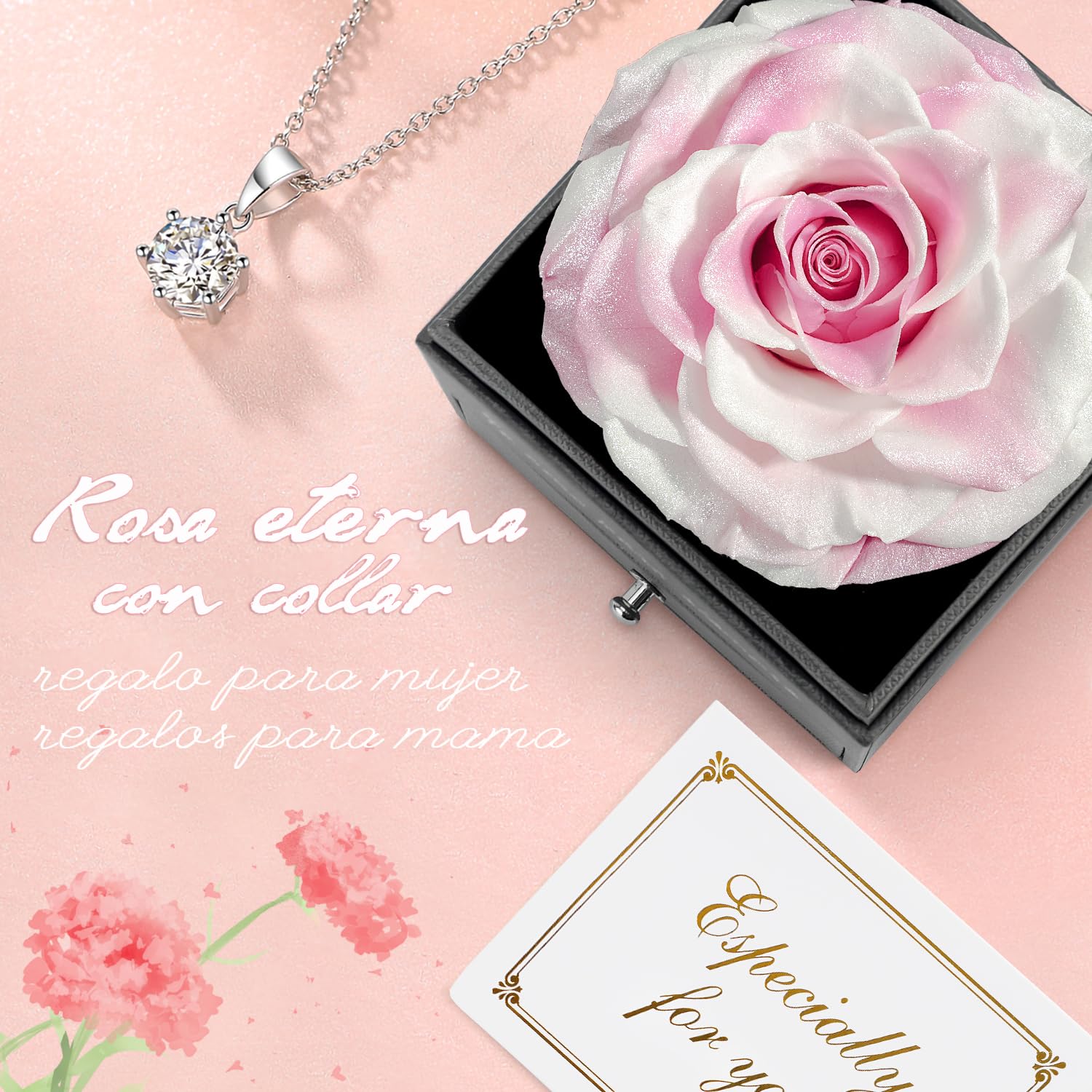Miofula Rosa Stabilizzata Regalo Donna, Rosa Eterna con Collana Donna Argento Orecchini Regali Mamma Compleanno Festa della Mamma, Fiori Scatola Regalo San Valentino Anniversario per Lei Fidanzata