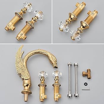 blueswan様 Polished Gold Swan Shaped 3 Hole Lavatory Faucet With 2