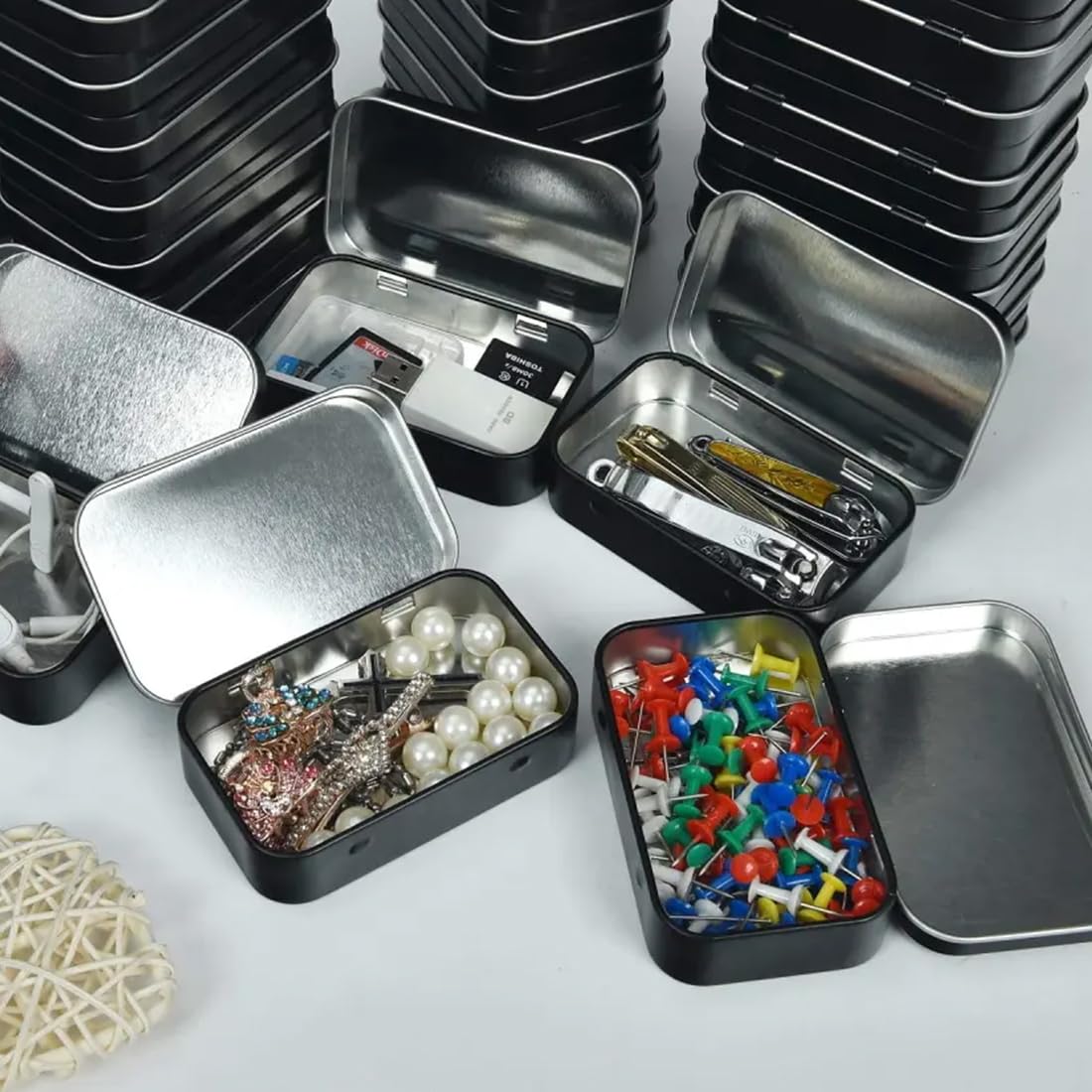 Scatole Di Latta Nere, 2 Pezzi, 9.5x6x2.2 Cm, Con Coperchio, Per Caramelle, Chiavi E Piccoli Oggetti - Foto 4