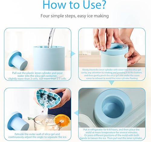 Miniatura 5 de Molde de silicona para cubitos de hielo en minicilindro, haz 60 cubos de hielo pequeños en un cubo con tapa, molde de taza de hielo tipo prensa de