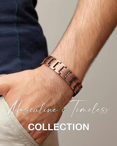 Miniatura 5 de Feraco Pulsera magnética de cobre para hombres y mujeres, elegantes pulseras de cobre sólido 99.99% con imanes fuertes de doble fila, joyería
