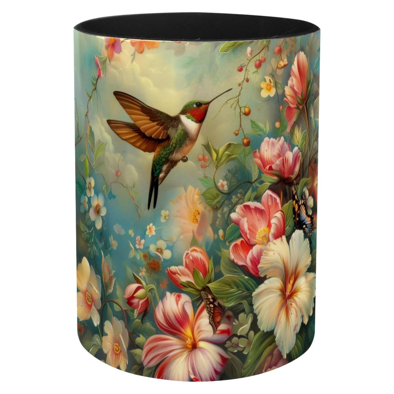 Porte-stylo en métal pot à crayons fleurs colibri pour bureau