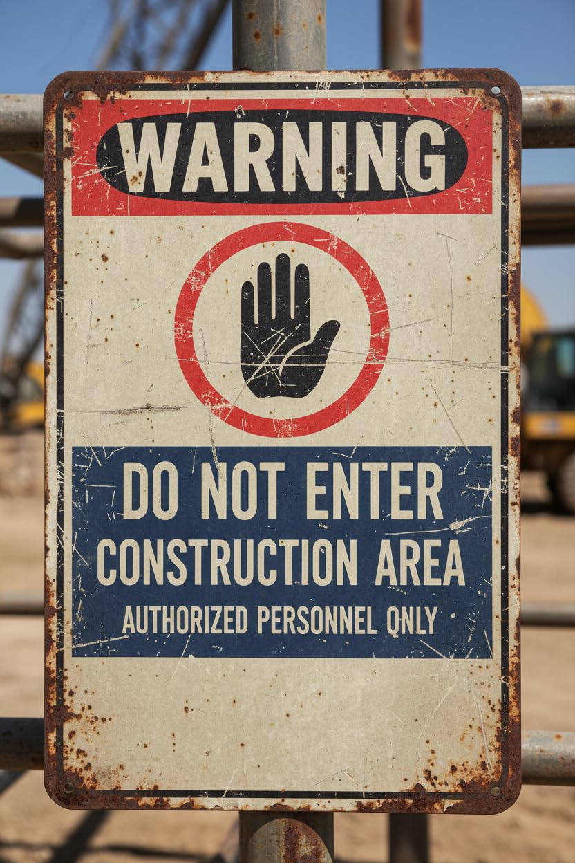 Warning Do Not Enter Construction Area Tin Sign, 8x12 Inch