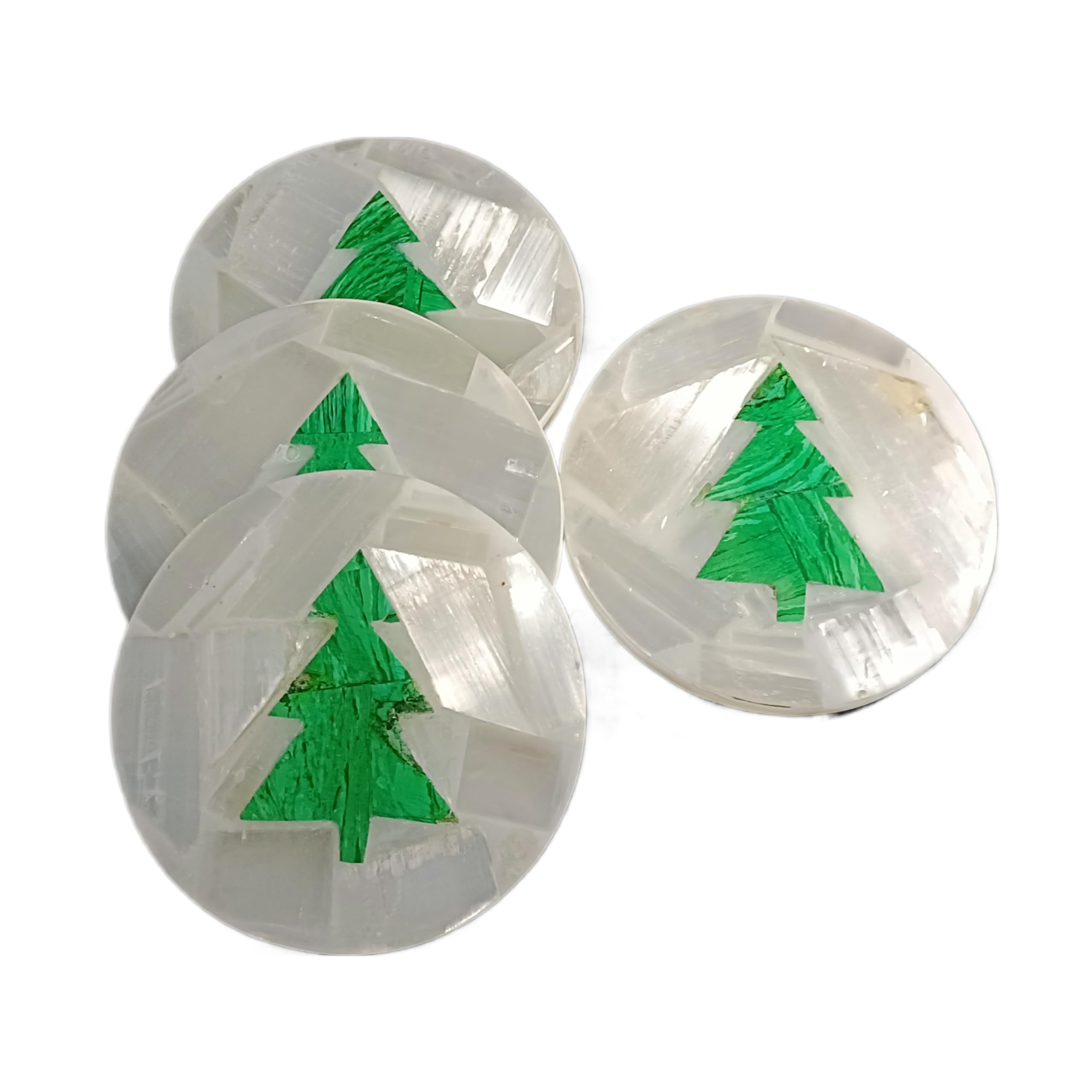 Dessous de verre en sélénite Artera motif sapin Noël vert pour tasse