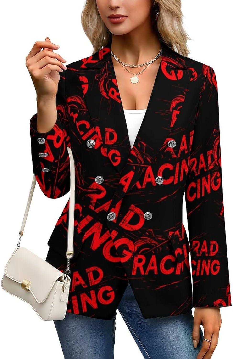 Rad Racing Casual Blazers for Women Business Suit Jacket Office Coat