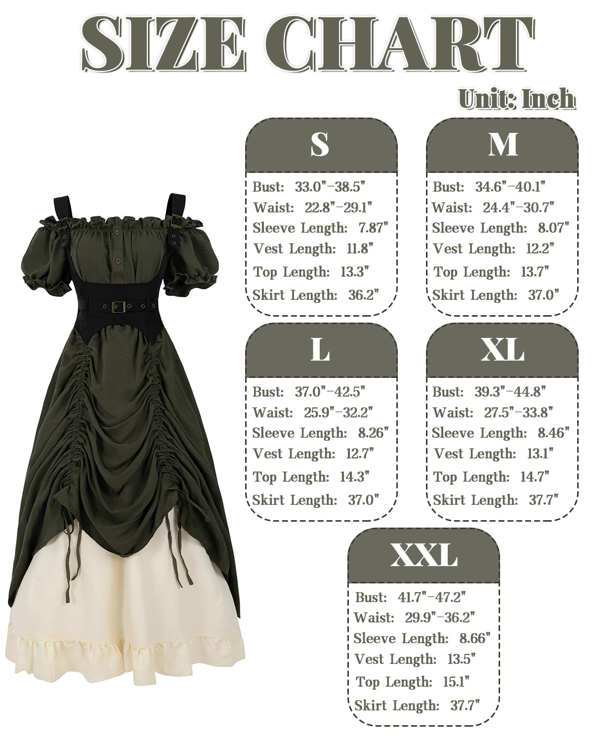 CR ROLECOS Vestido victoriano para mujer, disfraz de estilo steampunk, estilo mediterráneo, hombros descubiertos, vestido asimétrico, 3 piezas, blusa renacentista, falda