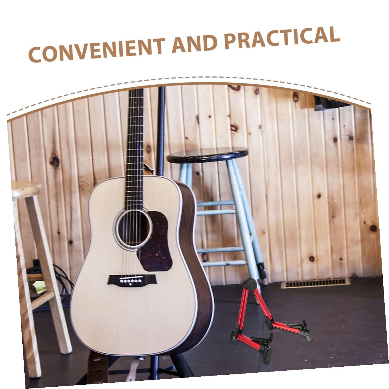 Supporto per Chitarra e Zhongruan da Terra Pieghevole, Lega di Alluminio e Silicone, Stabile per Uso Domestico, Colore Rosso