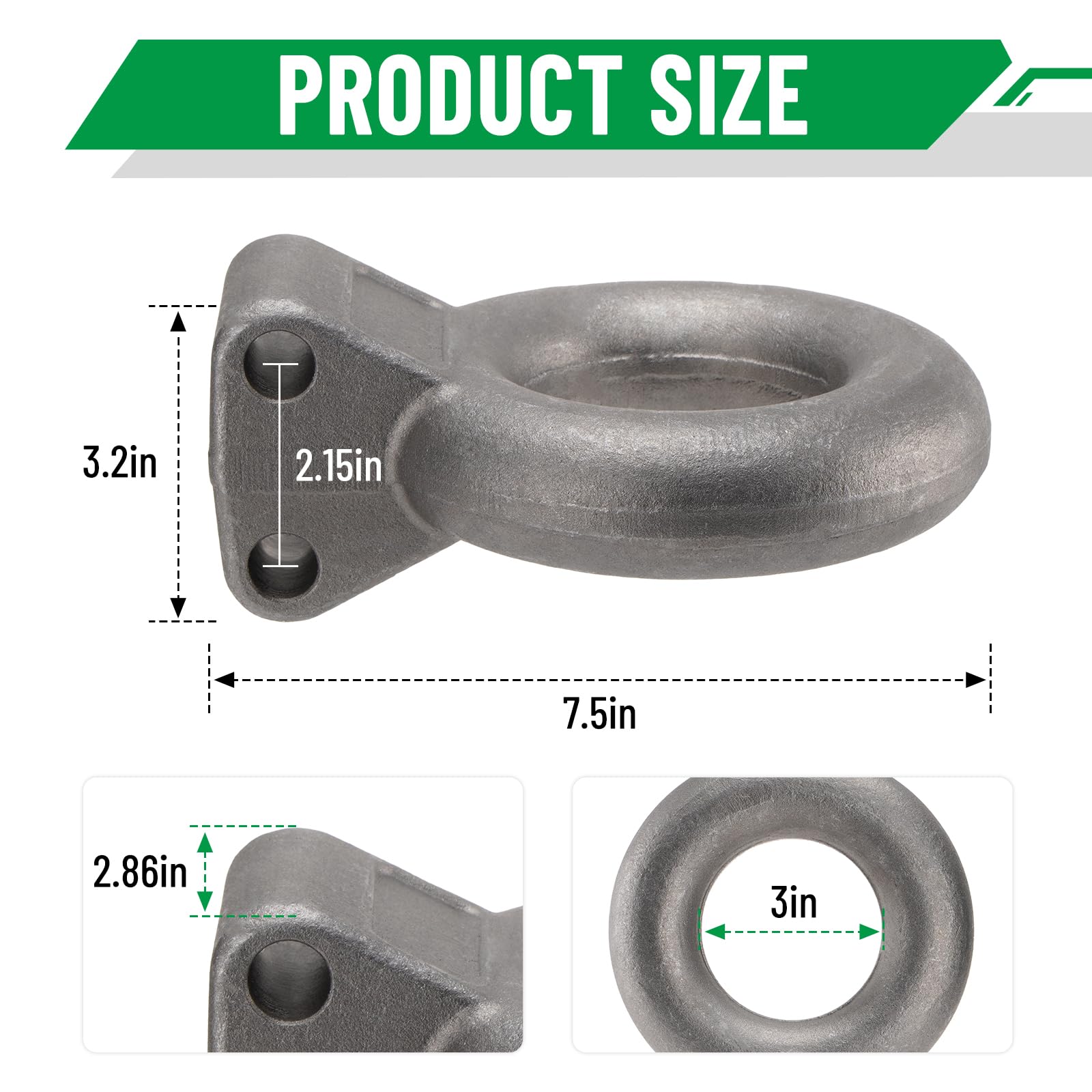 Anillo de enganche de pinza, diámetro interior de 3 pulgadas, peso nominal de remolque 24000 libras, acero forjado resistente, requiere soporte de canal adicional