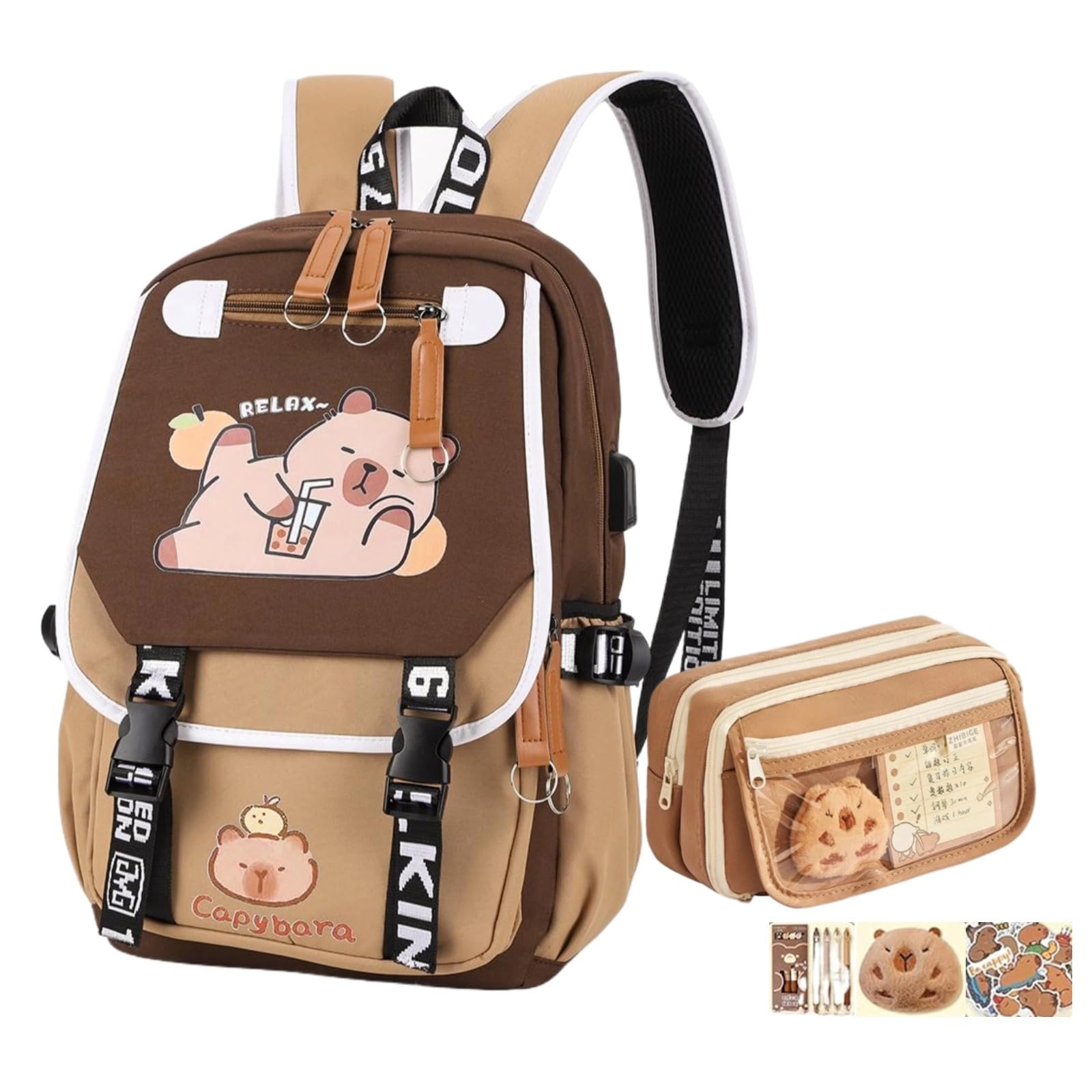 ALINUOYQ Cute Capybara Backpack Funny Cartoon Backpacks Kawaii Kapibara Backpack with Pins, Gifts for Capybara Lovers