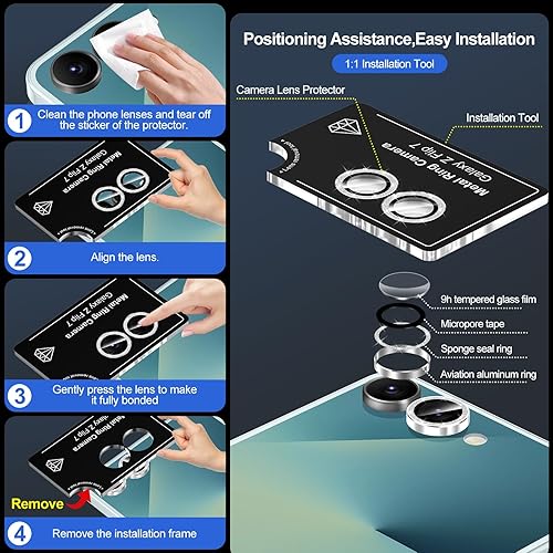 Vista 1114 de para Samsung Galaxy Z Flip 7 Protector de Lente de Cámara, Cubierta de Lente de Vidrio Templado con Anillo de Metal Individual, [Fuerte Adhesión] 1