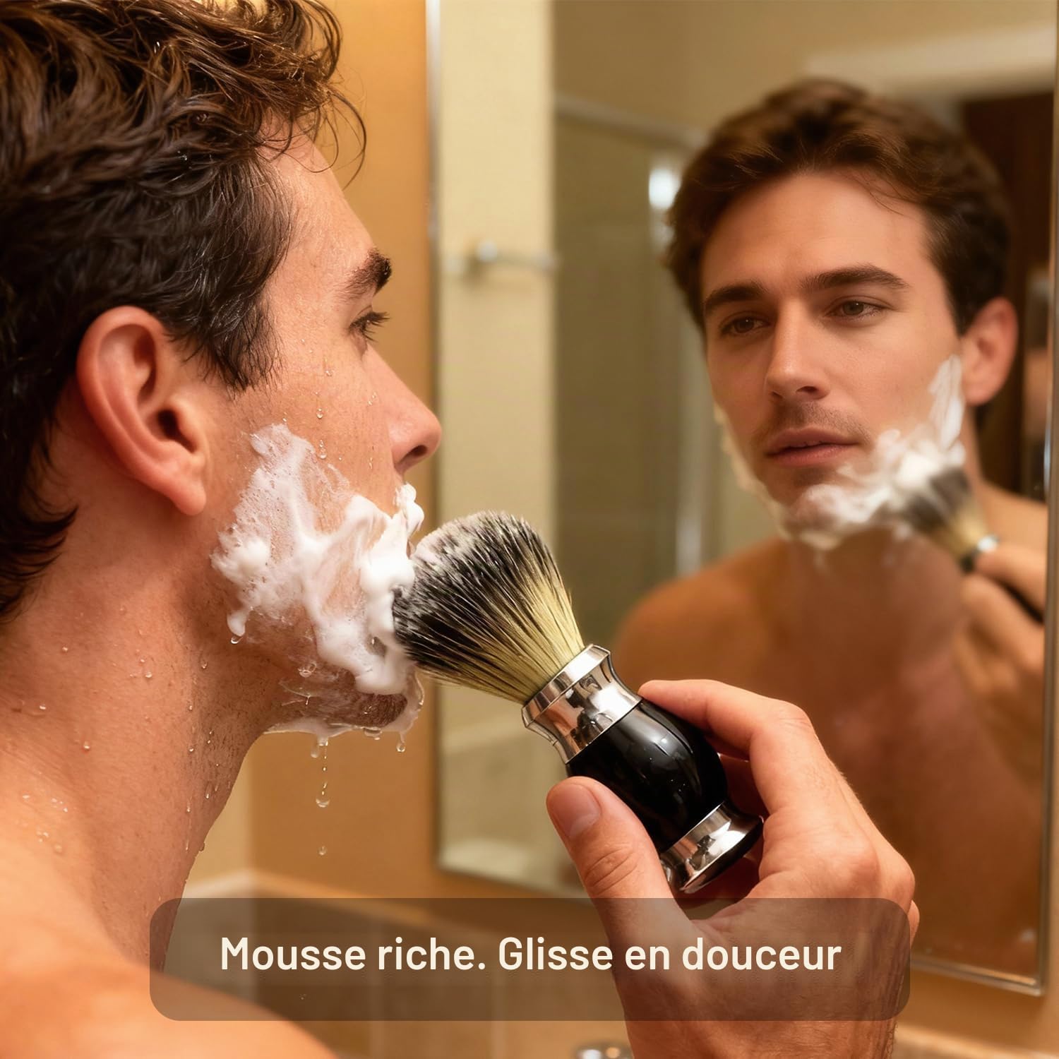 GRUTTI Kit rasage 3-en-1 homme: Bol inox magnétique + Support zinc chromé + Pinceau synthétique poil de blaireau | Hygiénique & Pratique | Ajoutez votre rasoir!