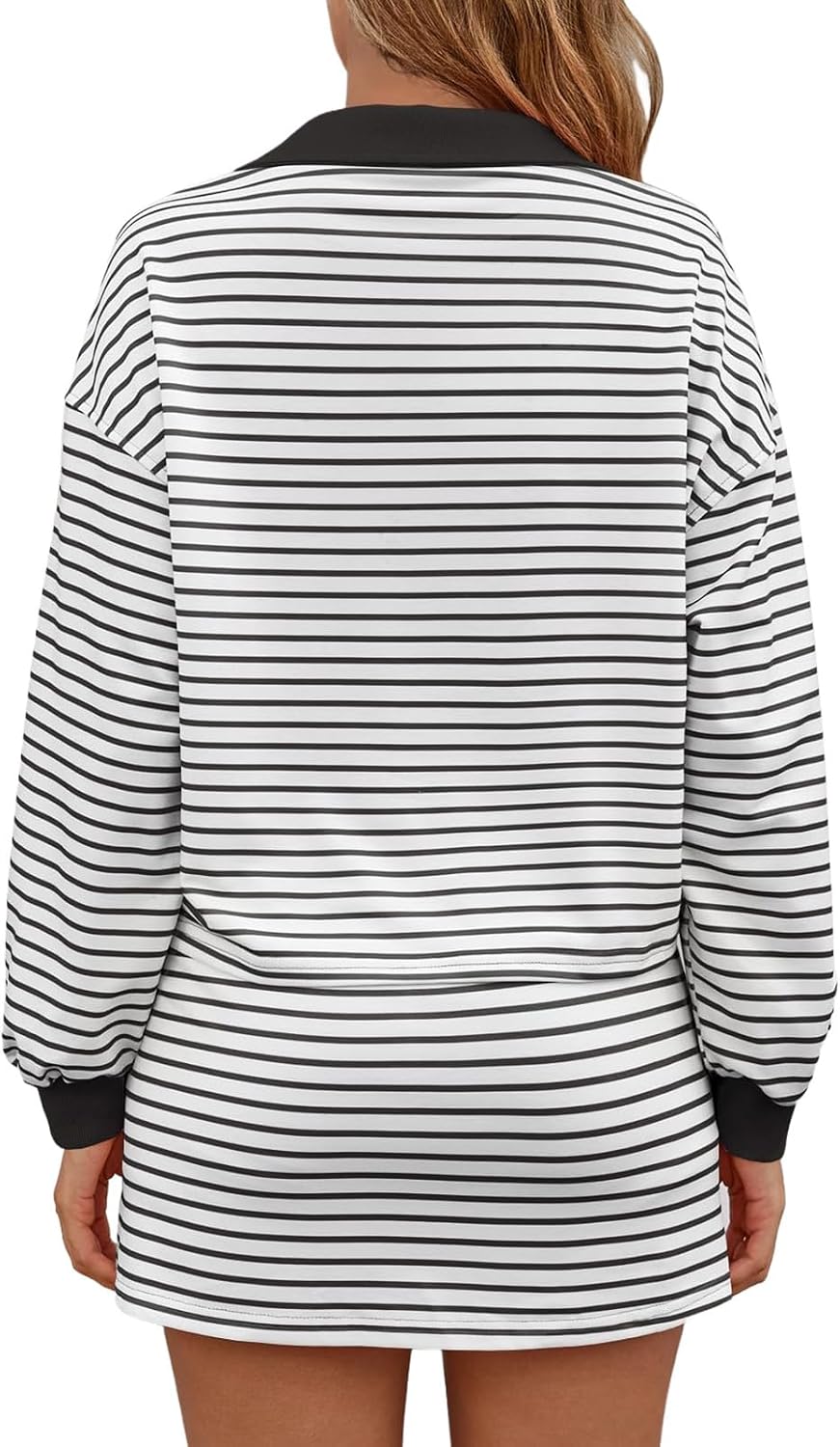 Striped 2 Piece Set for Women Collare Long Sleeve Sweatshirt Skirt Workout Set Matching Lounge Sets Sweatsuits