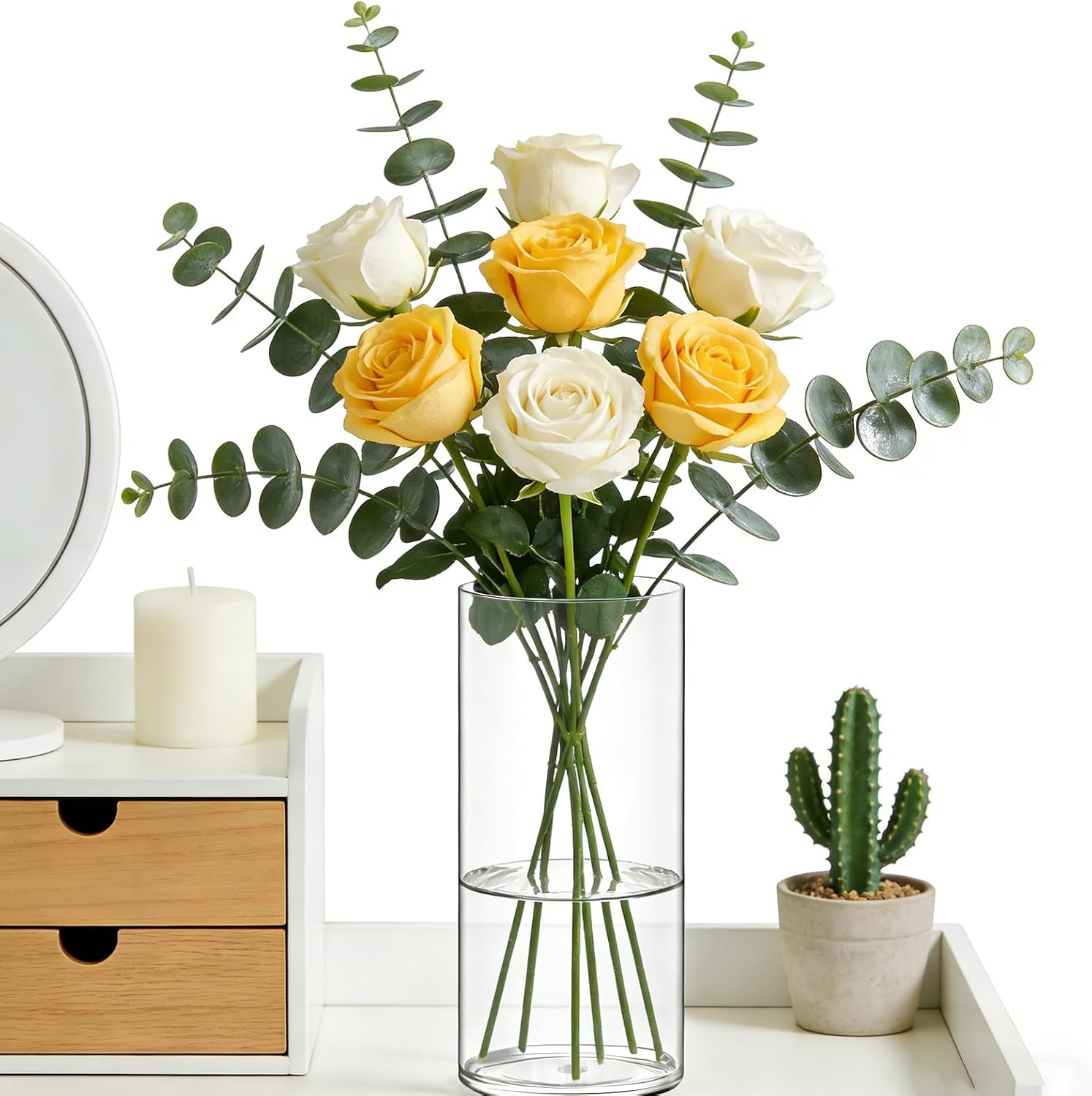 Acrylic Flower Vase Cylinder, 3 Packs, 7.87" Tall Clear Plastic Vase for Centerpieces - Shatterproof Wedding, Event & Home Decor Vase,7.87" Tall Round - 3 Pcs, Clear
