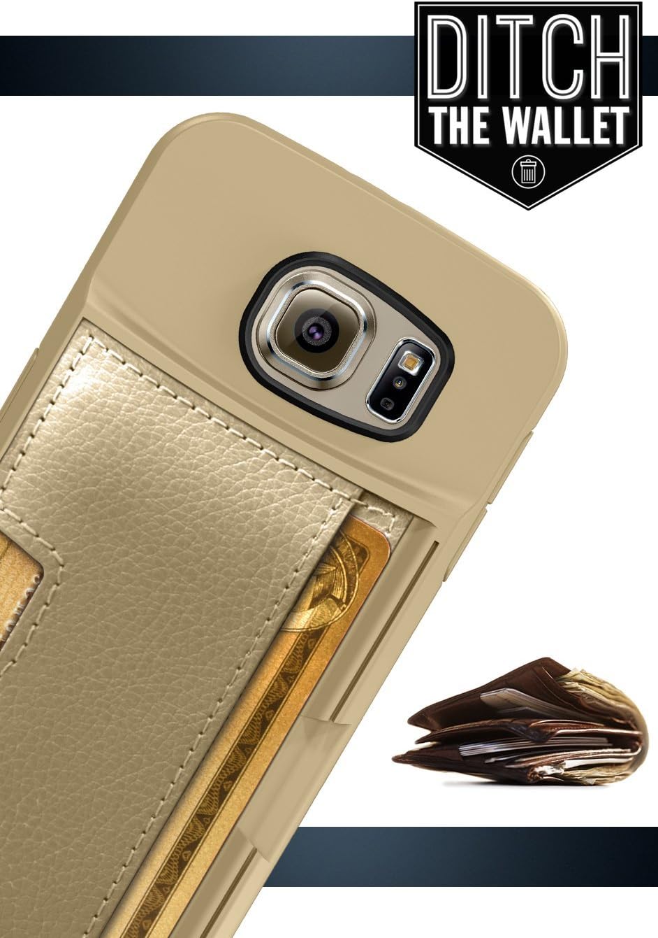 Smartish® Galaxy S6 Wallet Case - Q Card Case for Samsung Galaxy S6 - Ultra Slim Protective Kickstand Credit Card Carrying Case (CM4) - Platinum Gold