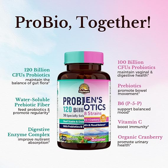 Vitalitown Probiotic Bundle (Pack of 2) | Probiotics 120 Billion CFUs (Item 1) & Womens Probiotics P5P (Item 2) | Shelf Stable | Gut, Immune, Vaginal & Hormone Health