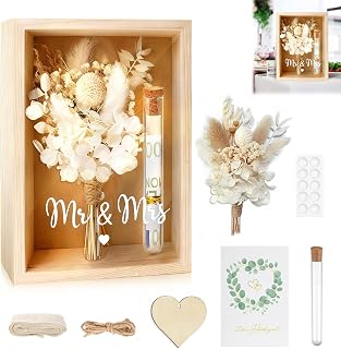 Wedding Gifts for Bride and Couples, Money Gifts Wedding, Mr and Mrs Gift Box Including Dried Flowers, Wooden Box, Plastic Test Tube Glass, Candle Chains, Love Wood, Greeting Cards, Rope