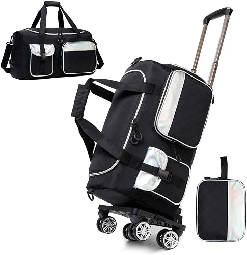 Rolling Duffle Bag with Wheels Women Travel Bag with Wheels Weekender Bags for Women with Toiletry Bag, Black