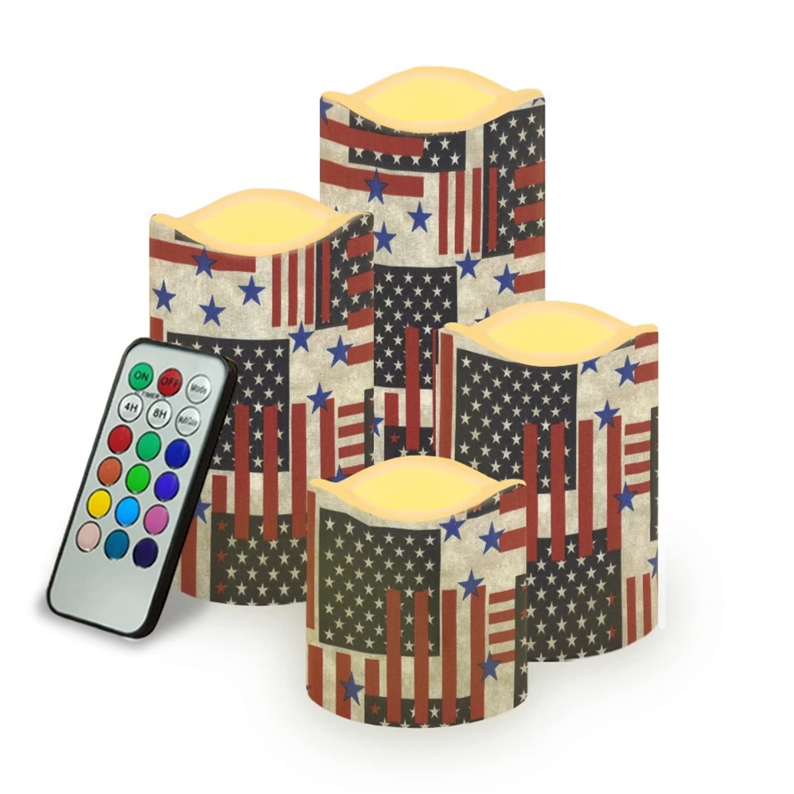 DISNIMO Velas LED sin llama con parpadeo de la bandera americana, velas de pilar de cera LED eléctricas para exteriores, para exteriores, decoración de festivales, etc