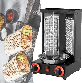 KLYDBMYT Máquina para Hacer Kebab y shawarma a GLP, Parrilla Vertical a Gas para Kebab con gyro y 2 panales de cerámica para un Calentamiento Uniforme, Color Negro, 110 V