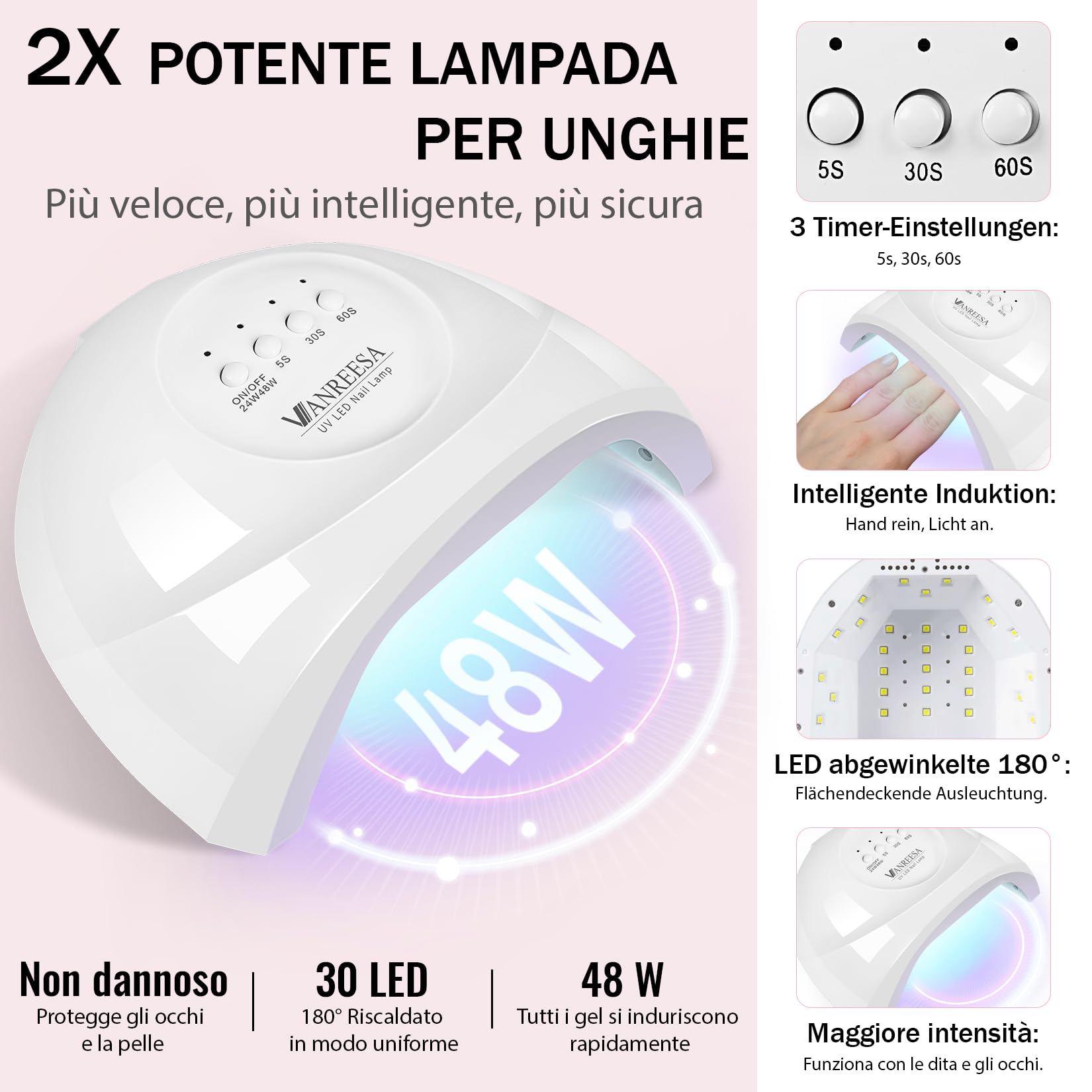 VANREESA Kit Semipermanente Unghie, 35 Colori Kit Unghie Gel Completo con Top Base Opaco Brillantini Coat Lampada U V Led e Strumenti per Manicure, Set Manicure per Principianti