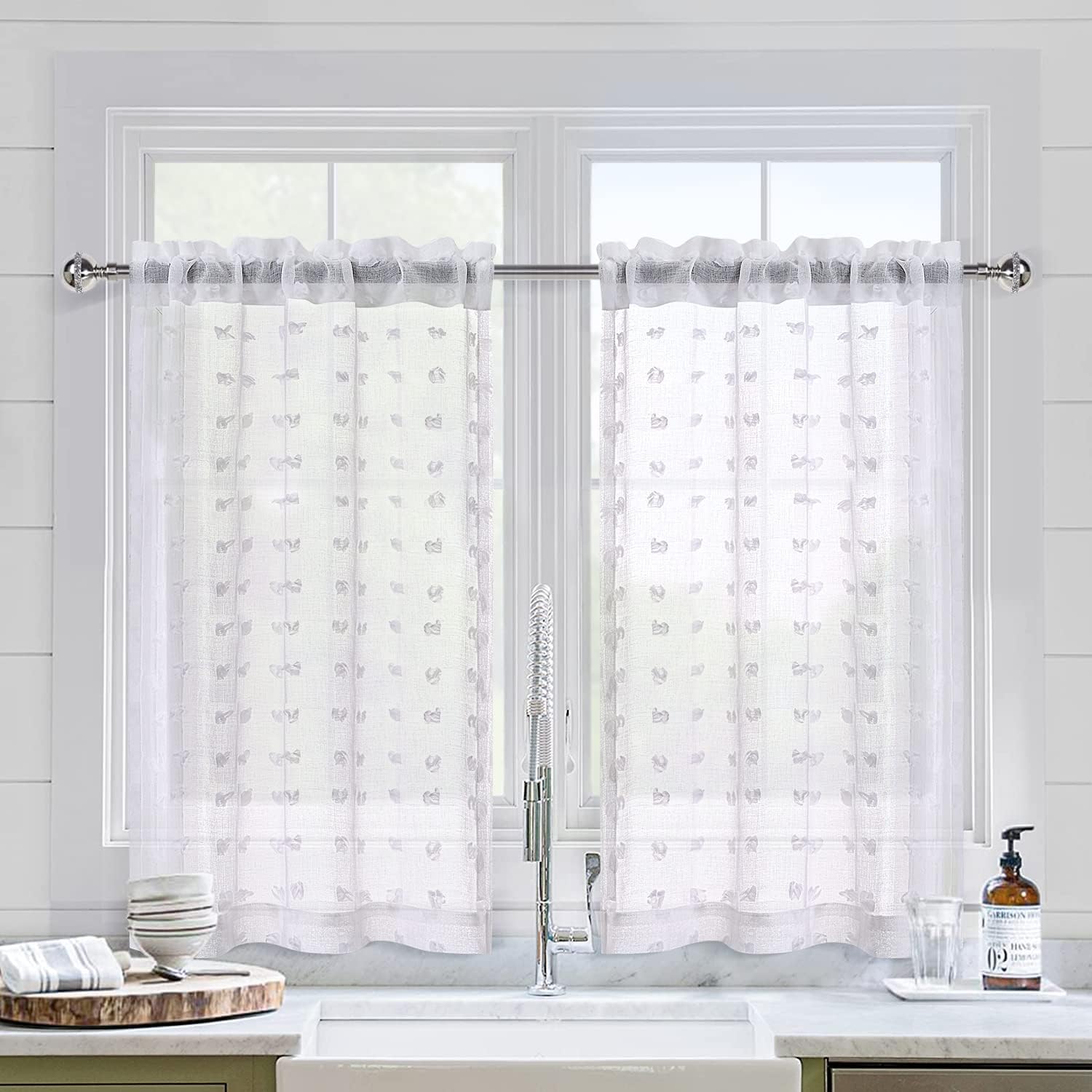 Kitchen Curtains 30 Inch Length Set White Farmhouse Kitchen