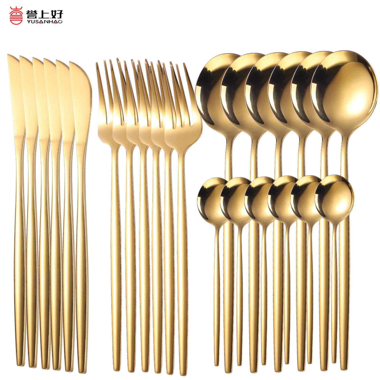 Amazon｜24pcs Gold Dinnerware Set Stainless Steel Tableware Set 