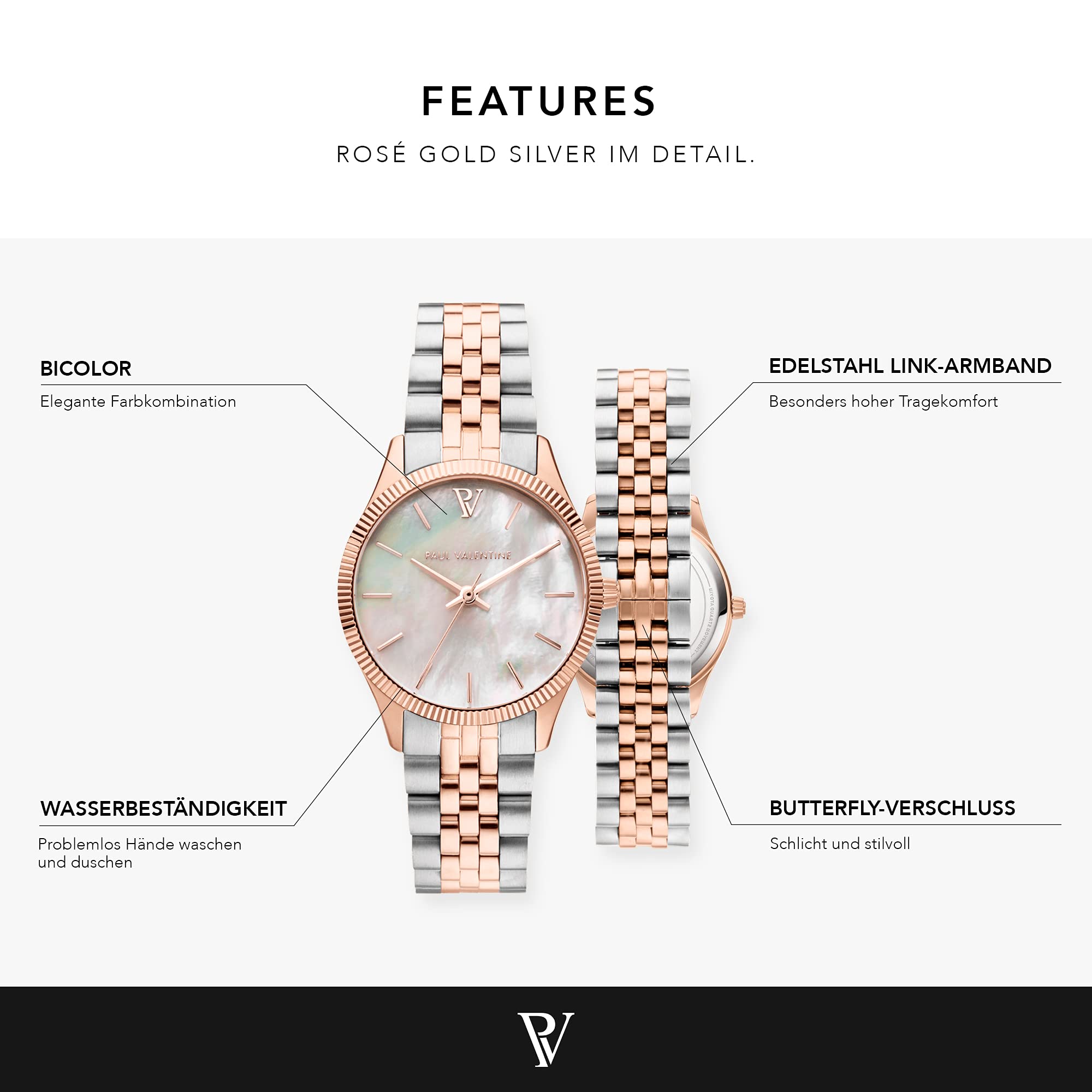 Paul Valentine Iconia Womens Watch With Rose Gold Metal Dial