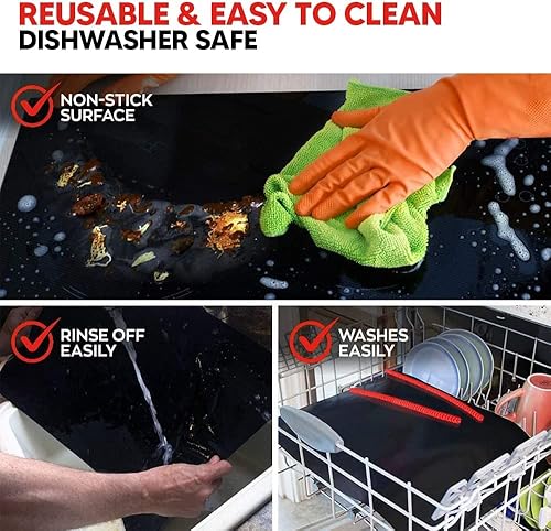 Vista 15 de Revestimientos de horno para la parte inferior del horno (paquete de 2) con protector de rejilla (paquete de 2) – Alfombrillas grandes para la parte