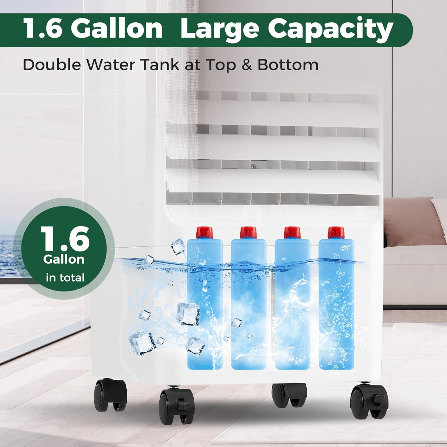 SIMOE 3-IN-1 Evaporative Air Cooler, Portable Air Cooler with Remote Control and 4 Ice Packs, Cooling Fan Humidifier w/7H Timer 3-Speed and 3 Modes, 1.6Gal Water Tank, 80°Oscillation