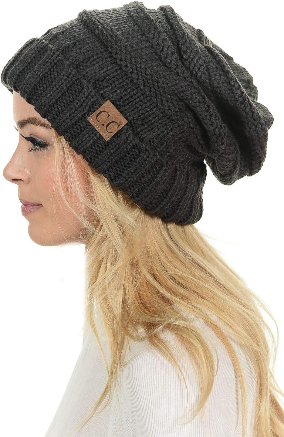 C.C Hat-100 オーバーサイズ バギー スラウチ 厚手 暖かい キャップ ハット スカリー ケーブルニット ビーニー