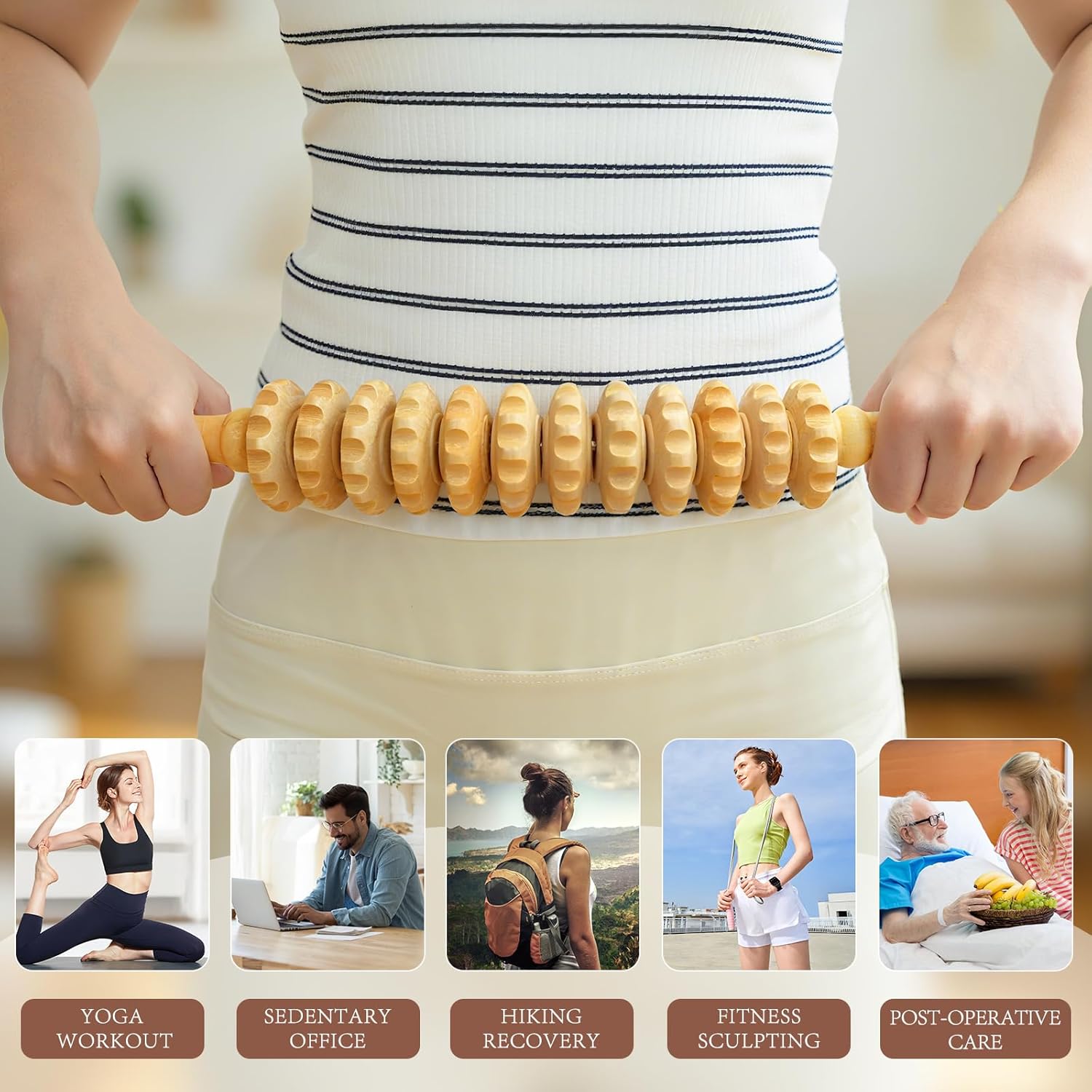 Curved Wood Therapy Massage Roller Tools,Wooden Lymphatic Drainage Massager,Cellulite Massage Tool & Muscle Roller Stick for Cellulite Reduction,Muscle Tension and Body Shaping - Image 6