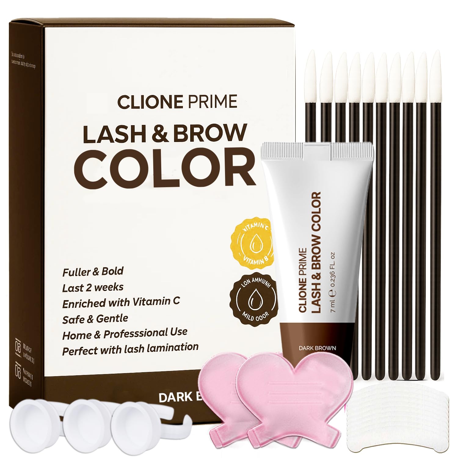 Eyebrow & Eyelash Tint Kit for Eyebrows, Dark Brown Color, Eyelash & Brow Tint Set, Skin Friendly, Hypoallergenic Formula with Vitamin C, Easy Care at Home