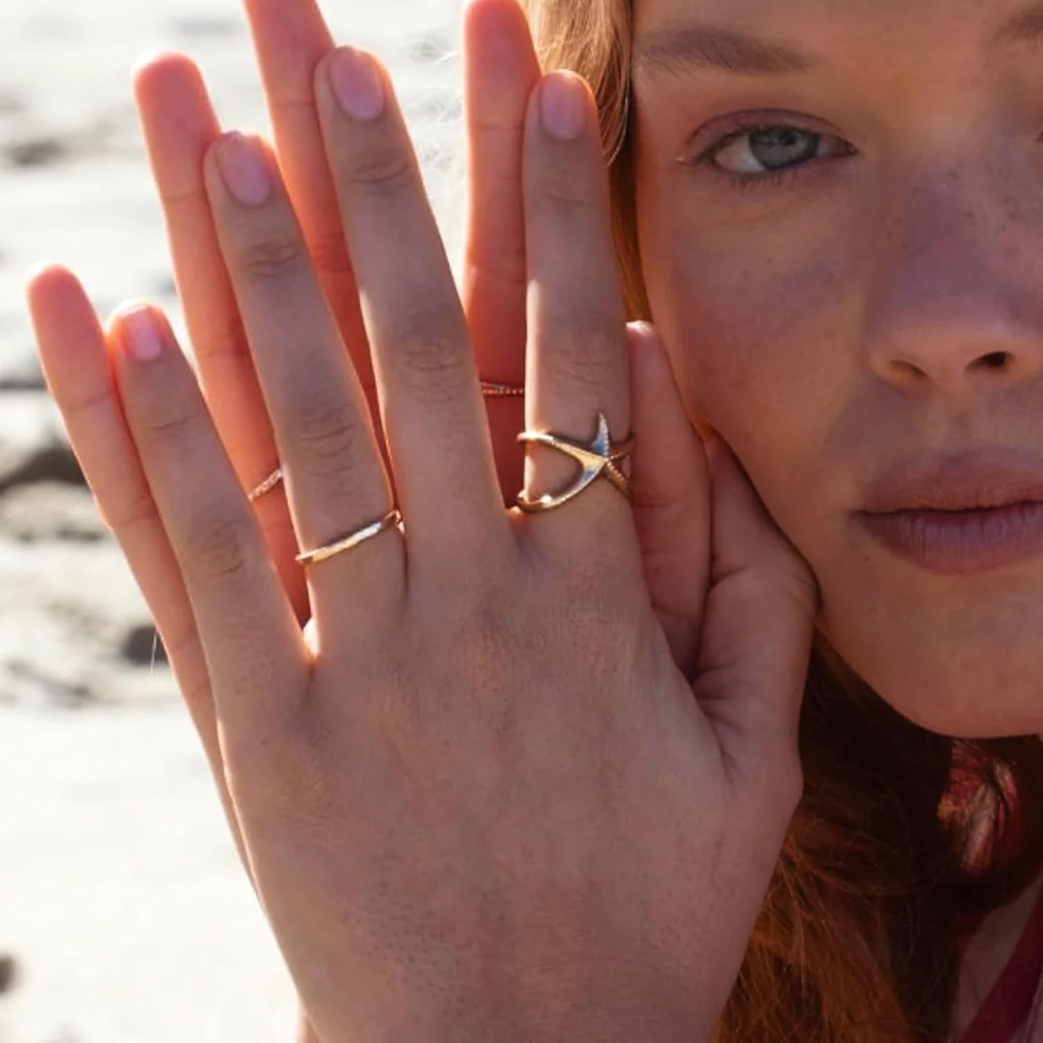 Chunky Gold Sun Rings for Women Vintage Flower/Star Rings Stackable Adjustable Open Ring Jewelry - Image 2