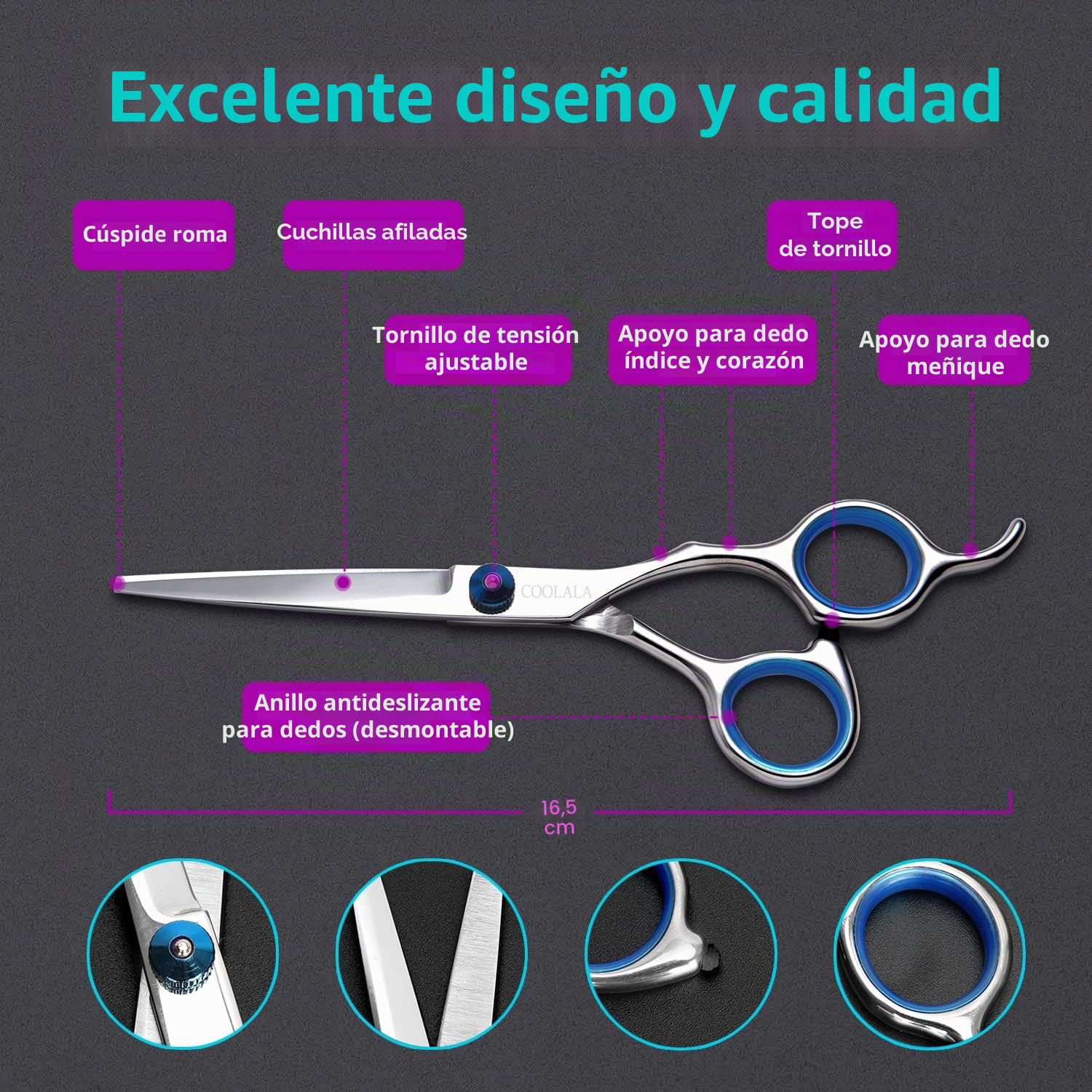 COOLALA Tijeras de corte de pelo de acero inoxidable de 6.5 pulgadas, tijeras de afeitar de peluquería profesionales, tijeras de corte de pelo, un peine incluido, uso doméstico para hombres, mujeres,