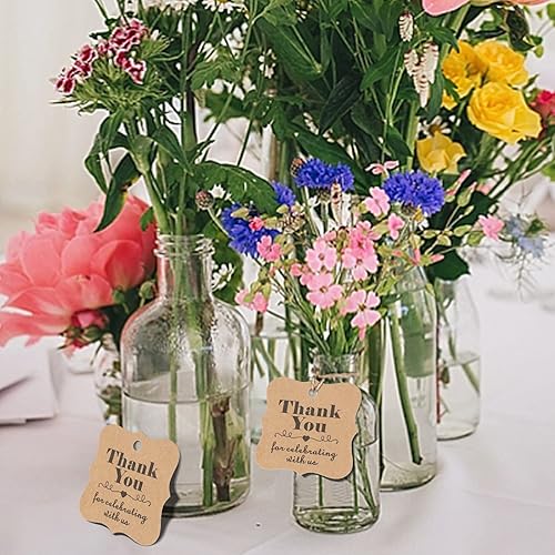 Miniatura 6 de Etiquetas de baby shower, etiquetas de regalo de papel para boda, agradecimiento por celebrar con nosotros, 100 etiquetas de agradecimiento Kraft