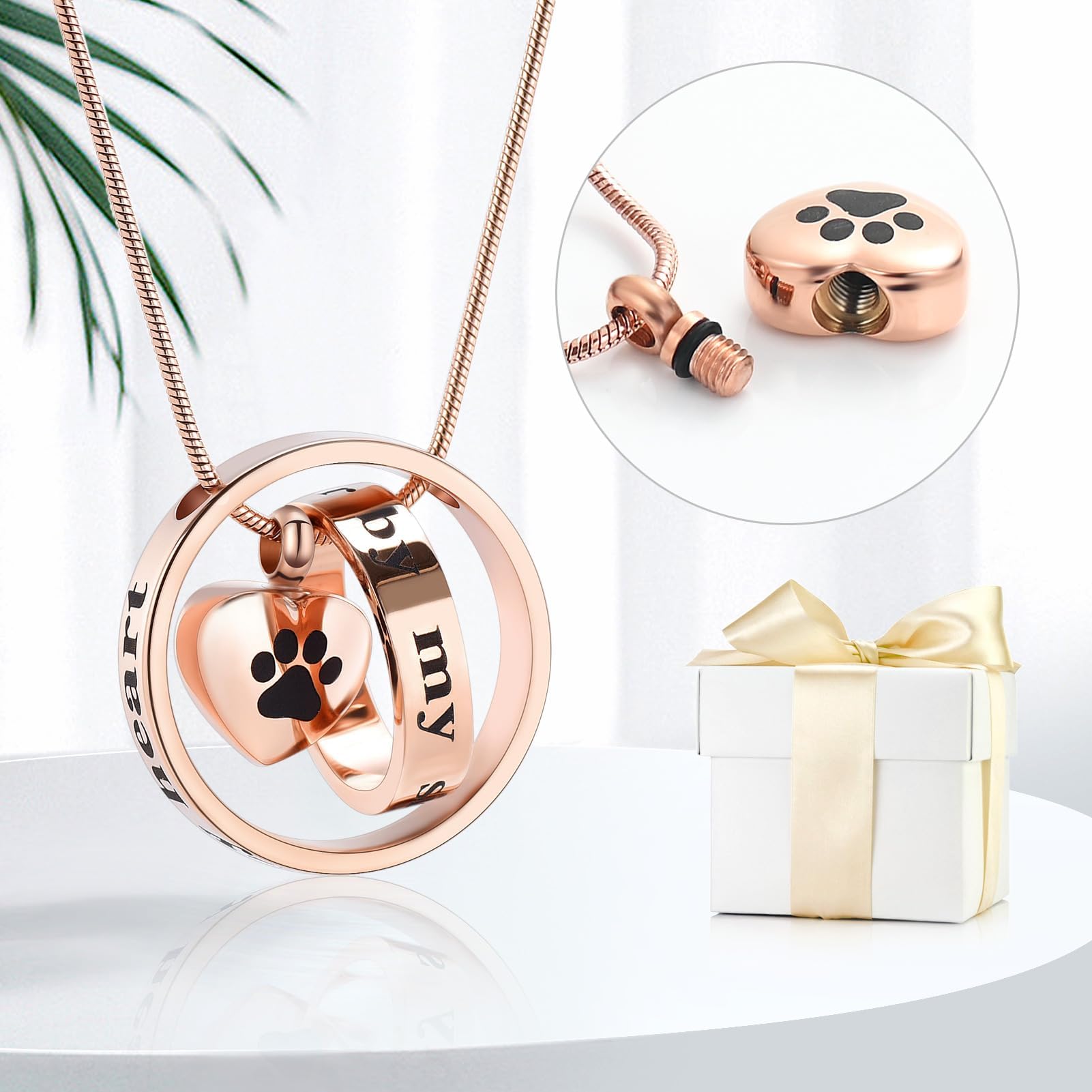 AIWENXI Paw Print Cremation Jewellery for Pet Ashes Urn Necklace for Cat/Dog Ashes Funeral Keepsake Urn Necklace Paw Print Memorial Necklace Forever in My Heart,No Longer by My Side - Image 4