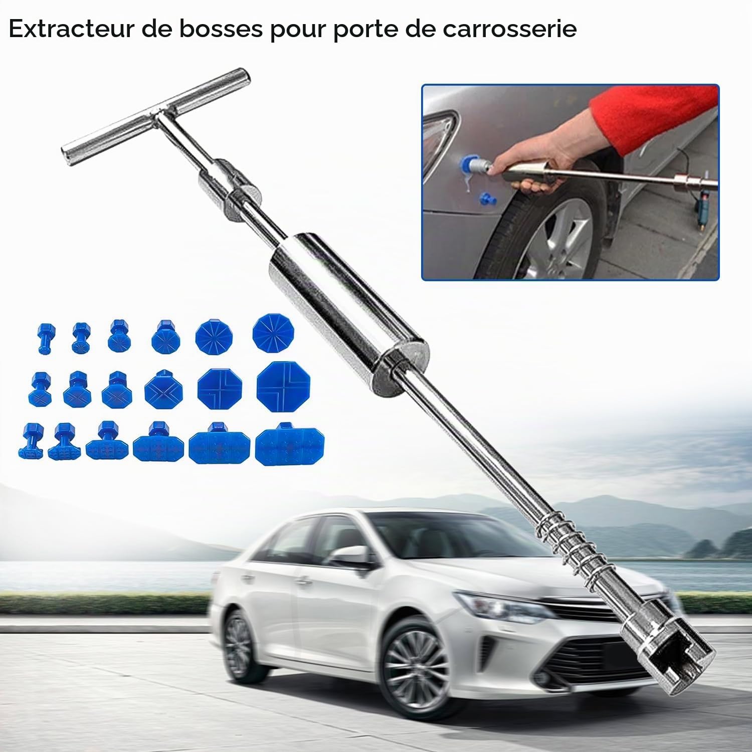 QZQUFJ 34 Pièces Kit de Réparation de Bosses pour Voiture, Debosselage Carrosserie, Kit Debosselage, Convient pour Réparer Les Bosses sur Les Voitures, Les Motos, Kit Debosselage sans Peinture