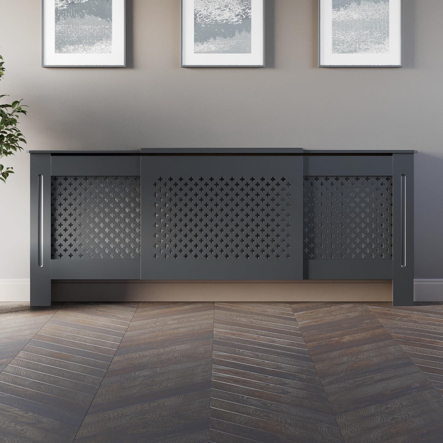 DuraTherm® Radiator Cover Anthracite Grey Painted Traditional Cross Slat Shelves MDF Cabinet Shelf for Radiators, Living Rooms, Bedrooms, Adjustable — image 1
