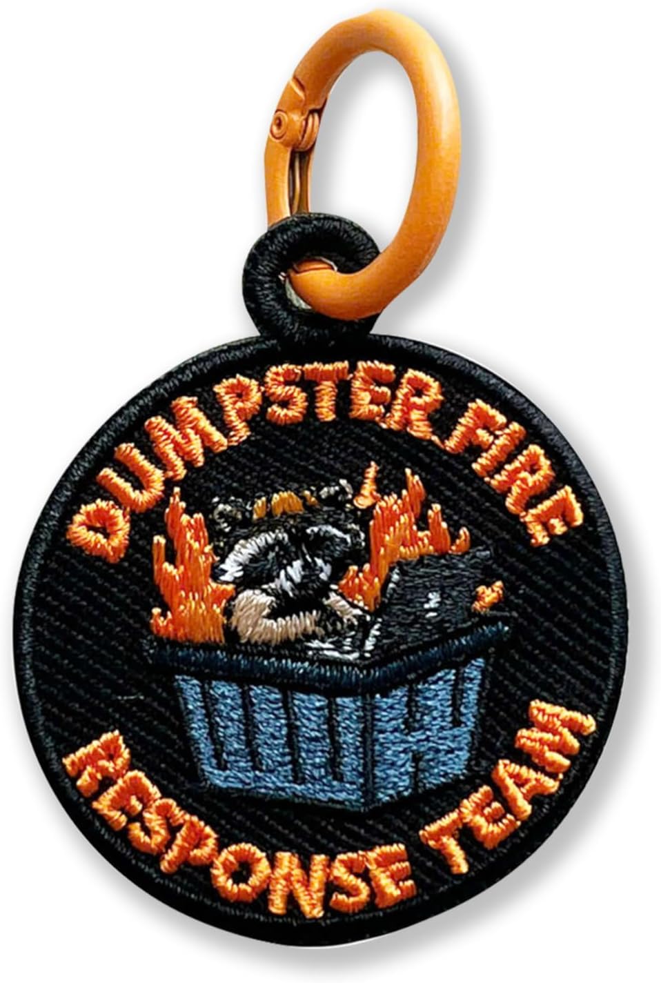 314PI Response Team Dumpster Fire Embroidery Keychain, Size 2" Embroidered Tag Keychains, Embroidery Patch with Colorful Keyrings for Backpack Clothes Motorcycles Cars Key Accessories, Raccoon Funny