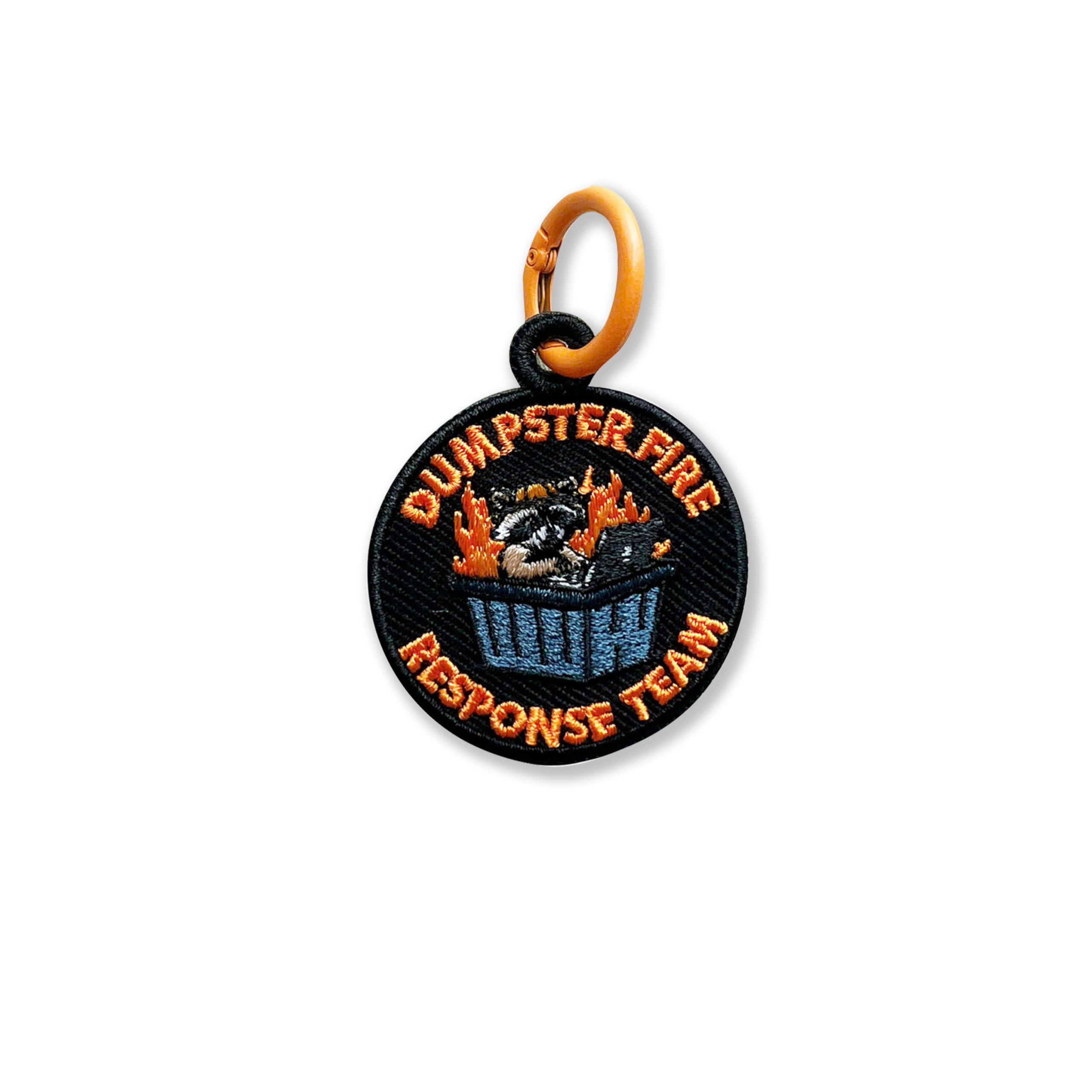 314PI Response Team Dumpster Fire Embroidery Keychain, Size 2" Embroidered Tag Keychains, Embroidery Patch with Colorful Keyrings for Backpack Clothes Motorcycles Cars Key Accessories, Raccoon Funny