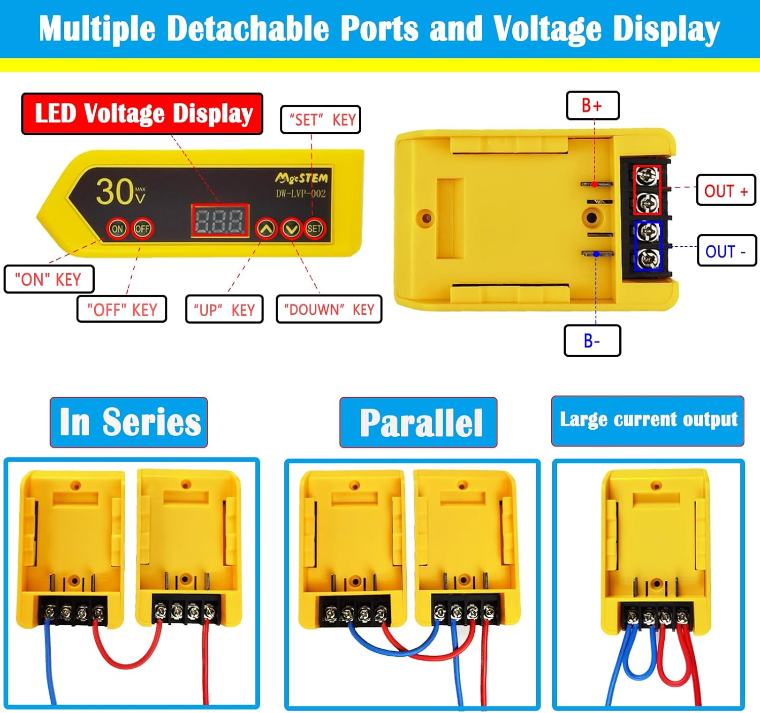 Low Voltage Protection Power Wheels Battery Adapter Compatible for Dewalt Battery Adapter 12V 20V 12V-30V